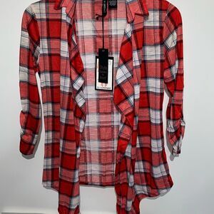 No Comment Women's Multicolor Plaid Open Front Lightweight Jacket Small NWT